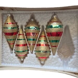 VTG Commodore Teardrop Mercury Glass Ornaments Made in Romania.  Set of 5